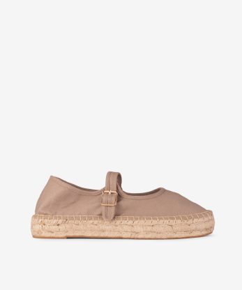 ALPERCATA MARY JANE EM CANVAS COMBINADO COM SOLA PLATAFORMA DE CORDA - TAUPE, 36