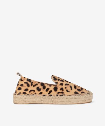 ALPERCATA SLIP ON EM PELE ESTAMPADA LEOPARDO COM SOLA PLATAFORMA DE CORDA