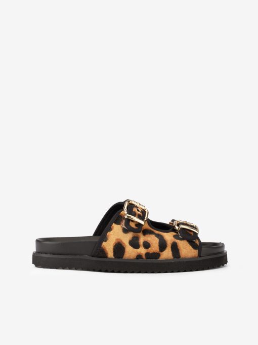 SANDÁLIA EM PELE ESTAMPADA LEOPARDO DE DUPLA FIVELA COM PALMILHA ANATÓMICA