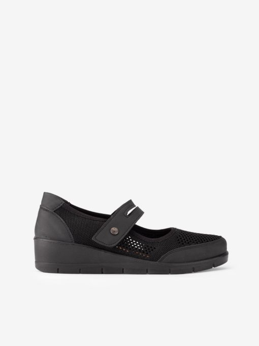 SAPATO MARY JANE DE VELCRO COMBINADO COM MESH EM SOLA DE CUNHA CONFORTO