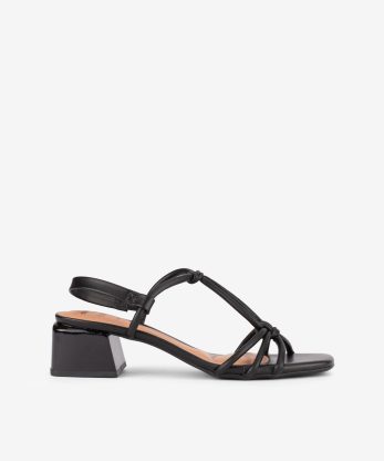 SANDÁLIA DE TACÃO COM TIRAS ENTRANÇADAS EM FORMA QUADRADA - PRETO, 39