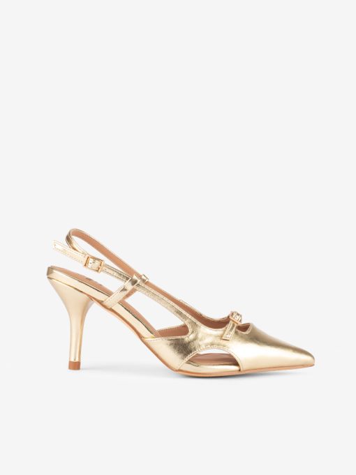 SAPATO PUMP SLING BACK METALIZADO DE SALTO COM FORMA PONTIAGUDA