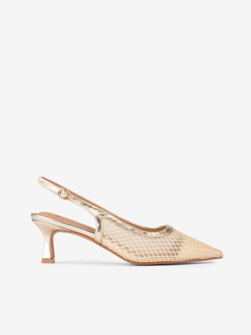 SAPATO SLING BACK METALIZADO COMBINADO DE SALTO COM FORMA PONTIAGUDA
