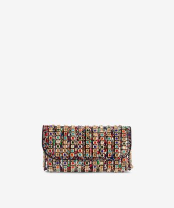 MALA DE MÃO ESTILO ENVELOPE COM APLICAÇÕES DE CRISTAIS MULTICOLOR