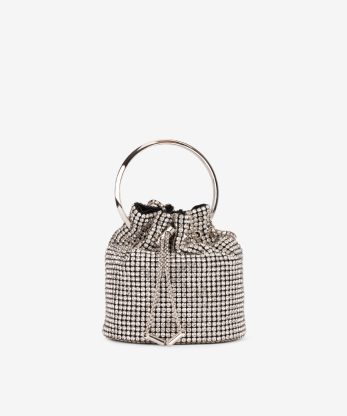 MALA MINI BUCKET DE MÃO COM APLICAÇÕES DE CRISTAIS