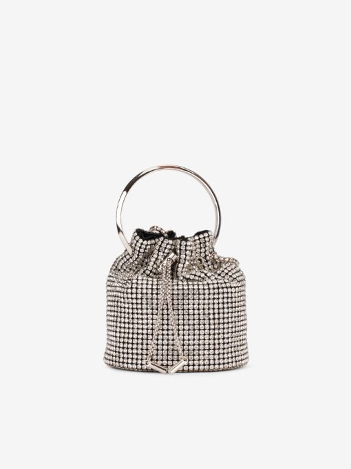 MALA MINI BUCKET DE MÃO COM APLICAÇÕES DE CRISTAIS