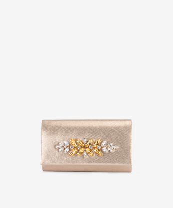 MALA CLUTCH DE MÃO METALIZADA COM APLICAÇÕES DE CRISTAIS