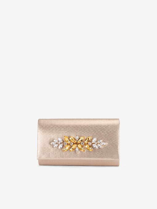 MALA CLUTCH DE MÃO METALIZADA COM APLICAÇÕES DE CRISTAIS