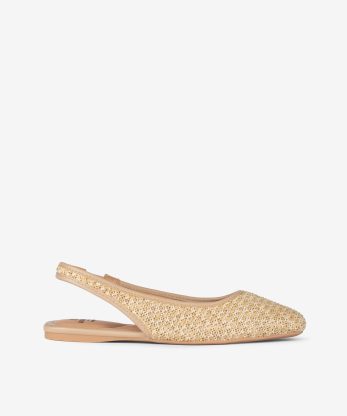 SAPATO RASO SLING BACK EM RÁFIA COM FORMA QUADRADA