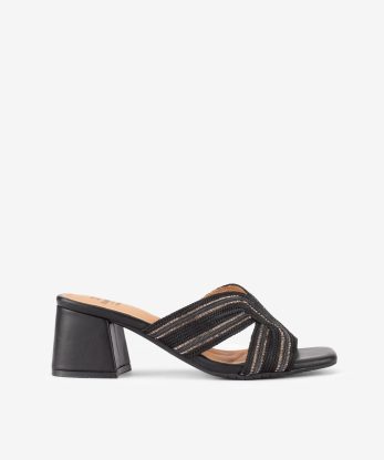 SANDÁLIA MULE METALIZADA DE TACÃO COM APLICAÇÕES - PRETO, 40