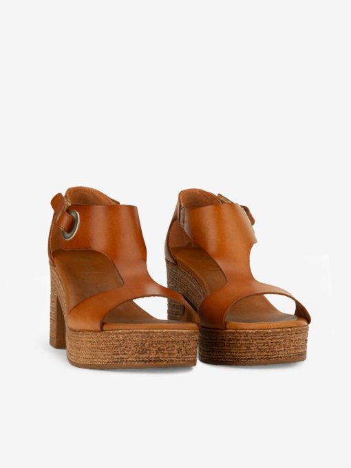 SANDÁLIA DE TACÃO COM PLATAFORMA IMITAÇÃO DE CORDA EM PELE COM TIRA DE VELCRO E PALMILHA COMFY - Image 4