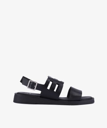 SANDÁLIA EM PELE DE FIVELA COM FORMA QUADRADA - PRETO, 39