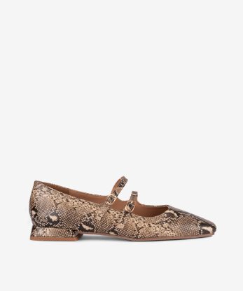 SAPATO MARY JANE ESTAMPADO SNAKE DE DUPLA FIVELA COM FORMA QUADRADA
