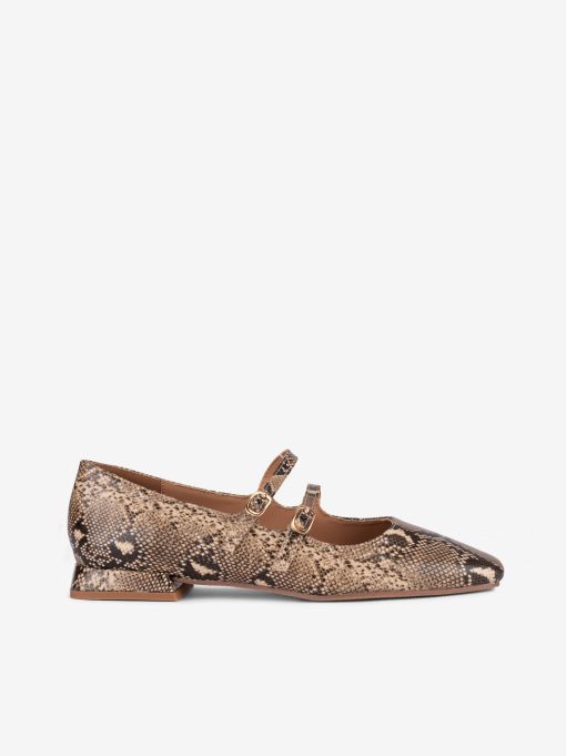 SAPATO MARY JANE ESTAMPADO SNAKE DE DUPLA FIVELA COM FORMA QUADRADA