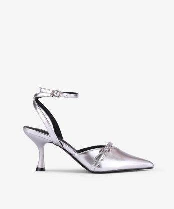 SAPATO SLING BACK METALIZADO  DE SALTO COM FORMA PONTIAGUDA