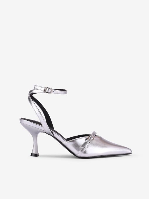 SAPATO SLING BACK METALIZADO  DE SALTO COM FORMA PONTIAGUDA