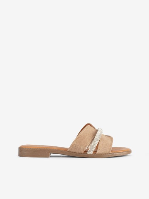 FLAT SANDAL IN CROUTE SUEDE WITH CRYSTAL APPLICATION
