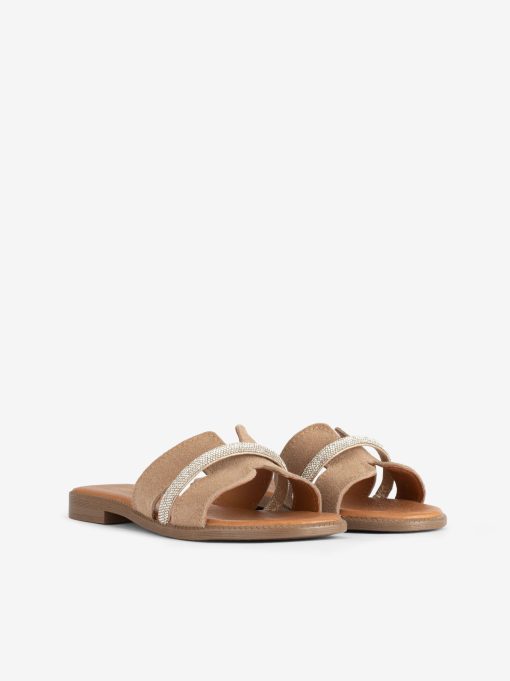 FLAT SANDAL IN CROUTE SUEDE WITH CRYSTAL APPLICATION - Image 2
