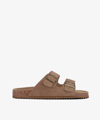CHINELO INDIGO BAY EM CROUTE CAMURÇA DE DUPLA FIVELA COM PALMILHA BIO