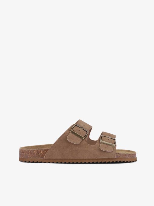 CHINELO INDIGO BAY EM CROUTE CAMURÇA DE DUPLA FIVELA COM PALMILHA BIO