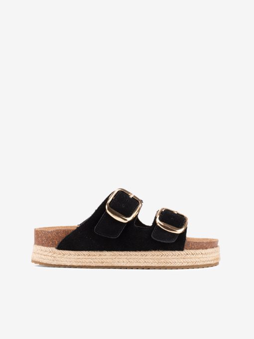 ROPE PLATFORM FLIP FLOPS IN SUEDE CROUTE WITH ANATOMICAL INSOLE AND PIECE WITH DOUBLE METAL BUCKLE - Image 3