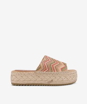 SANDÁLIA MULE EM RÁFIA MULTICOLOR COM SOLA PLATAFORMA DE CORDA
