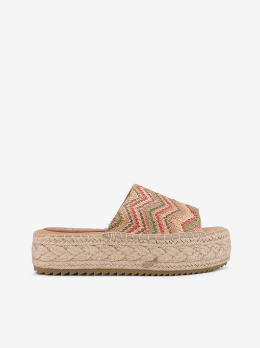 SANDÁLIA MULE EM RÁFIA MULTICOLOR COM SOLA PLATAFORMA DE CORDA