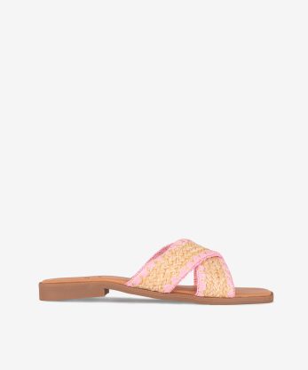 SANDÁLIA COM TIRAS EM RÁFIA COMBINADAS EM FORMA QUADRADA - ROSA, 36