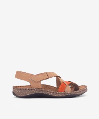 SANDÁLIA EM PELE NOBUCK COMBINADA DE VELCRO COM SOLA CONFORTO