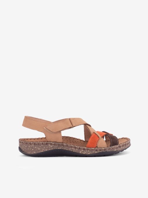 SANDÁLIA EM PELE NOBUCK COMBINADA DE VELCRO COM SOLA CONFORTO
