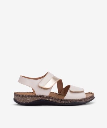SANDÁLIA EM PELE COMBINADA DE VELCRO COM SOLA CONFORTO