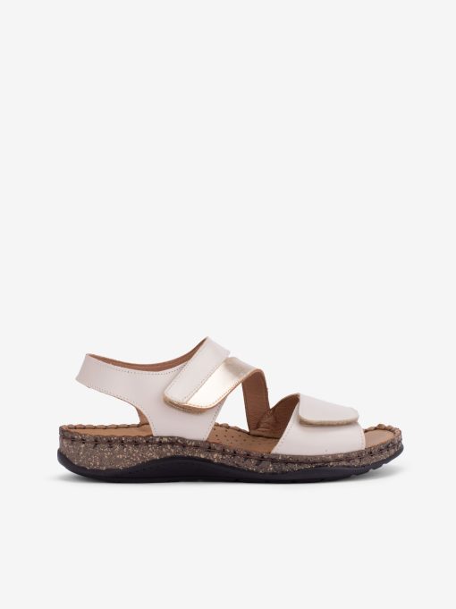 SANDÁLIA EM PELE COMBINADA DE VELCRO COM SOLA CONFORTO