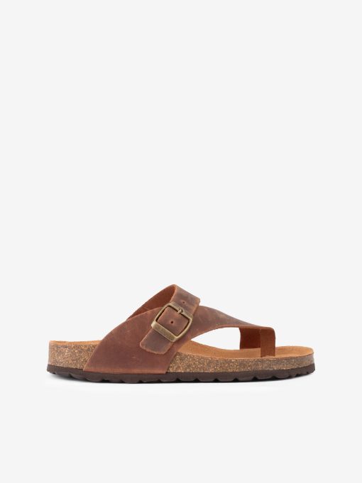 CHINELO INDIGO BAY DE DEDO EM PELE VINTAGE DE FIVELA COM PALMILHA BIO