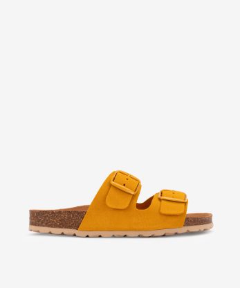 CHINELO INDIGO BAY EM CROUTE CAMURÇA COM DUPLA FIVELA METÁLICA E PALMILHA BIO