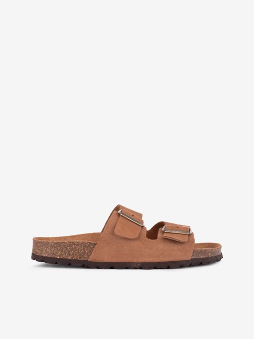 CHINELO INDIGO BAY EM CROUTE CAMURÇA COM DUPLA FIVELA METÁLICA E PALMILHA BIO