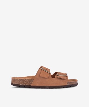CHINELO INDIGO BAY EM CROUTE CAMURÇA COM DUPLA FIVELA METÁLICA E PALMILHA BIO