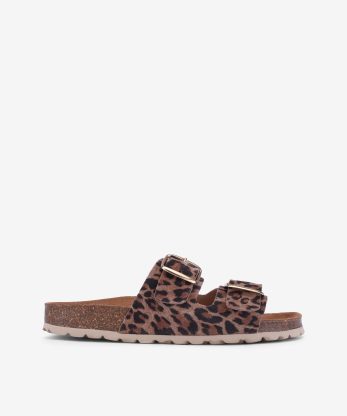 CHINELO INDIGO BAY EM PELE ANIMAL PRINT COM DUPLA FIVELA METÁLICA E PALMILHA BIO
