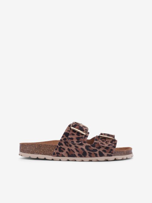 CHINELO INDIGO BAY EM PELE ANIMAL PRINT COM DUPLA FIVELA METÁLICA E PALMILHA BIO