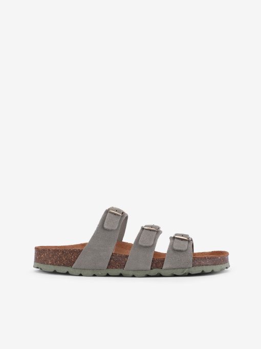 CHINELO EM PELE COM TRIPLA FIVELA METÁLICA E PALMILHA BIO