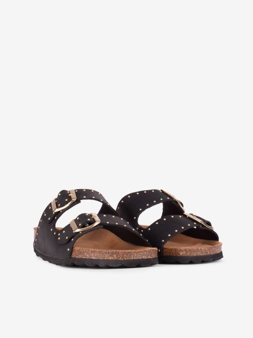 CHINELO DE DUPLA FIVELA EM PELE VINTAGE DECORADA COM MICRO TACHAS METÁLICAS COM PALMILHA BIO - Image 2