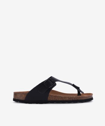 CHINELO DE DEDO EM PELE INDIGO BAY COM FIVELA E PALMILHA BIO - PRETO, 35