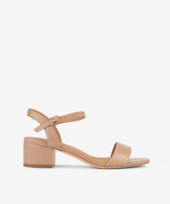 SANDÁLIA DE TACÃO ESTAMPADA COM FORMA QUADRADA - CREME, 37