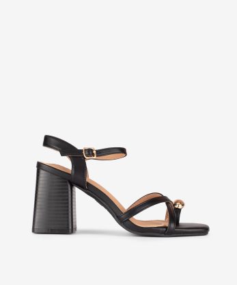 SANDÁLIA DE TACÃO COM APLICAÇÃO METÁLICA - PRETO, 35