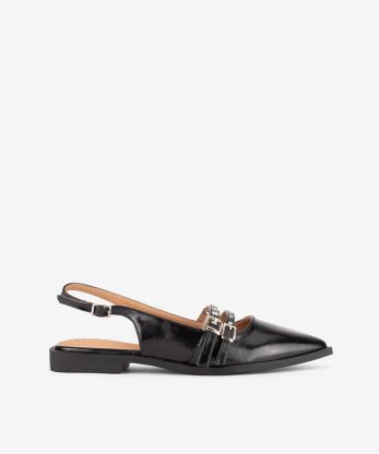 SAPATO RASO SLING BACK MARY JANE COM FORMA PONTIAGUDA - PRETO, 36