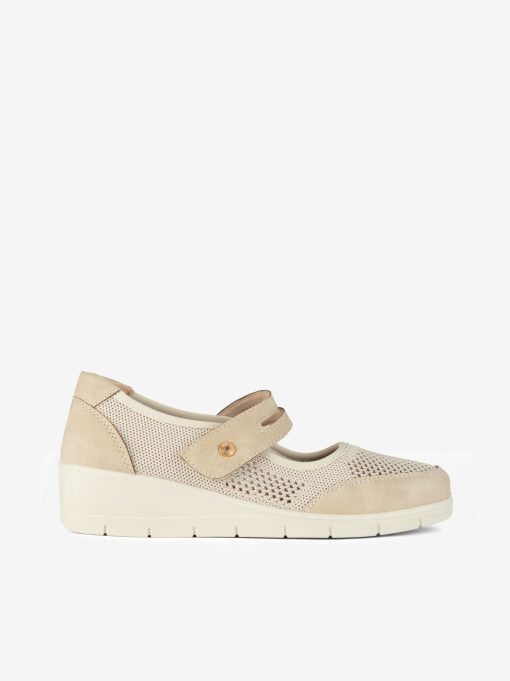 SAPATO MARY JANE DE VELCRO COMBINADO COM MESH EM SOLA DE CUNHA CONFORTO
