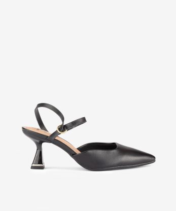 SAPATO PUMP SLING BACK EM FORMA PONTIAGUDA COM DETALHE METÁLICO NO SALTO - PRETO, 38
