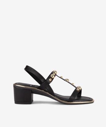 SANDÁLIA DE TACÃO COM APLICAÇÕES E DETALHE METÁLICO NA SOLA - PRETO, 39