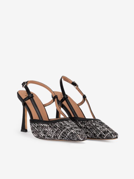 SAPATO SLING BACK EM TWEED COMBINADO DE SALTO COM FORMA PONTIAGUDA - Image 2