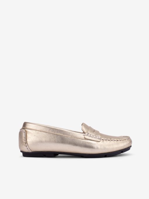SAPATO MOCASSIN EM PELE METALIZADA COM COSTURAS HANDMADE