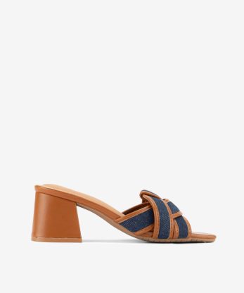 SANDÁLIA MULE DE TACÃO EM CANVAS COMBINADA